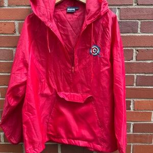 King Louie vintage red hooded windbreaker anorak embroidered bullseye USA Made L